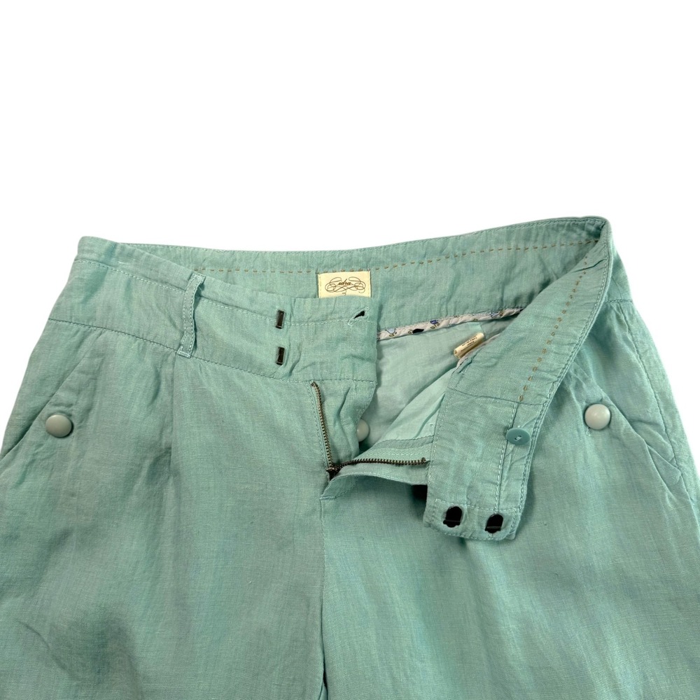 Cidra Anthropologie Women Linen Cropped Pants Sz 6 Mint Green Tie Hem Capri Boho - Picture 3 of 8
